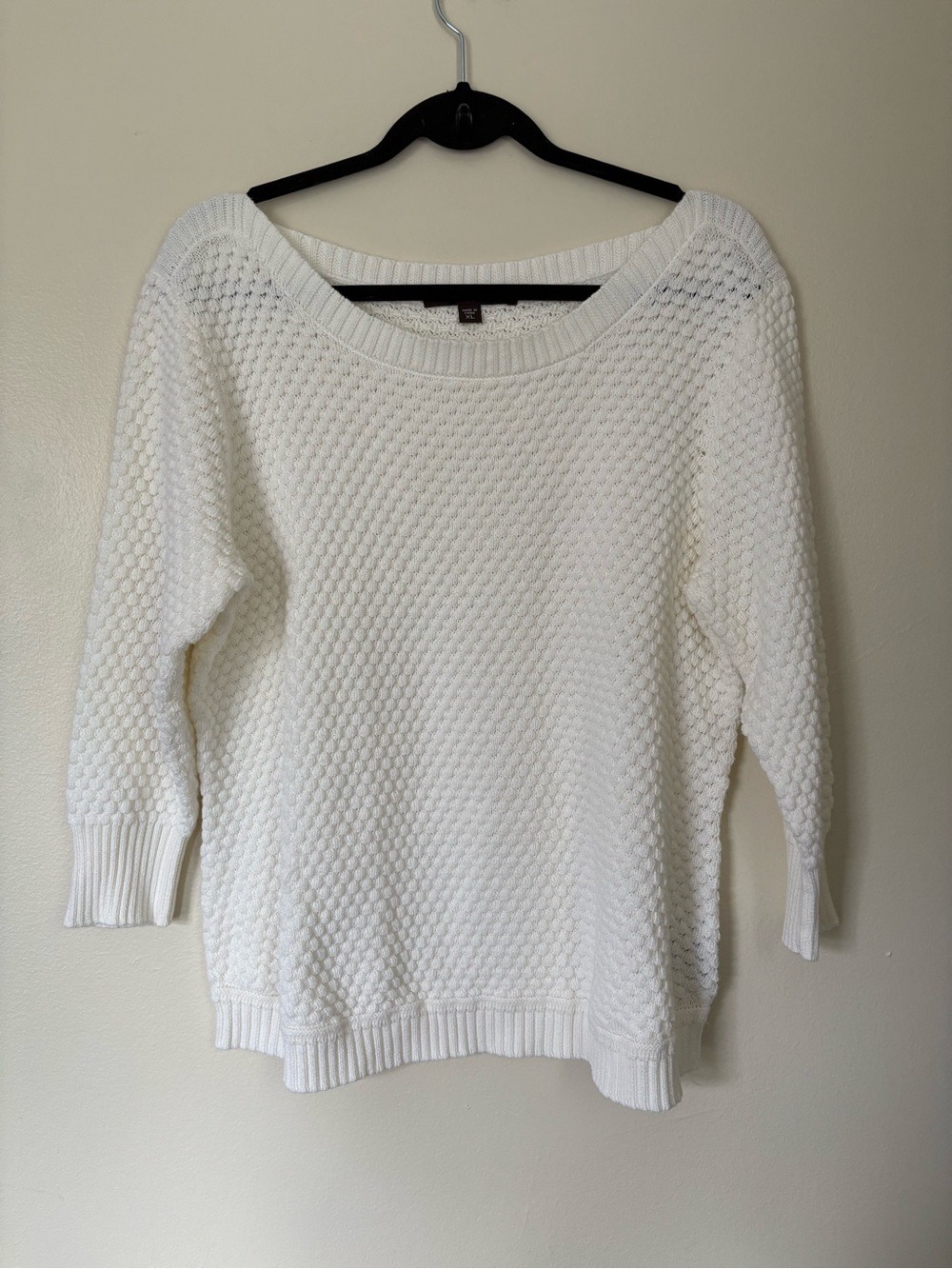 Fever White Textured Knit Boat Neck Sweater Size XL